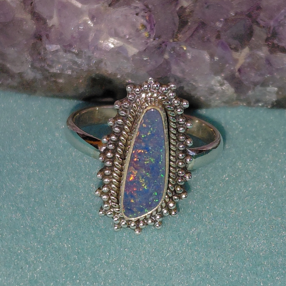 Sterling Silver Australian Opal Teardrop Ring Size 6.75 - Picture 6 of 14